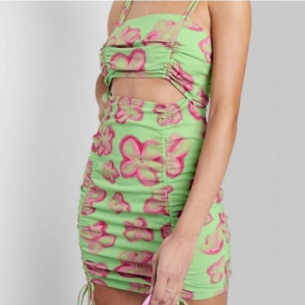 NWT Wild Fable Bodycon Dress floral green cut out size M